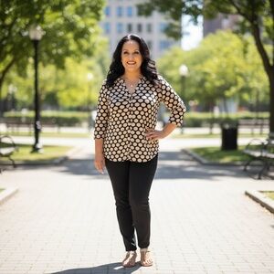 George Black and Tan Polka Dot Blouse